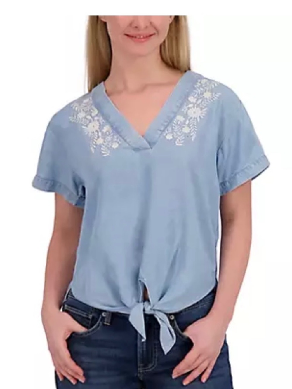 NWOT LUCKY BRAND TIE FRONT EMBROIDERED SHIRT SMALL